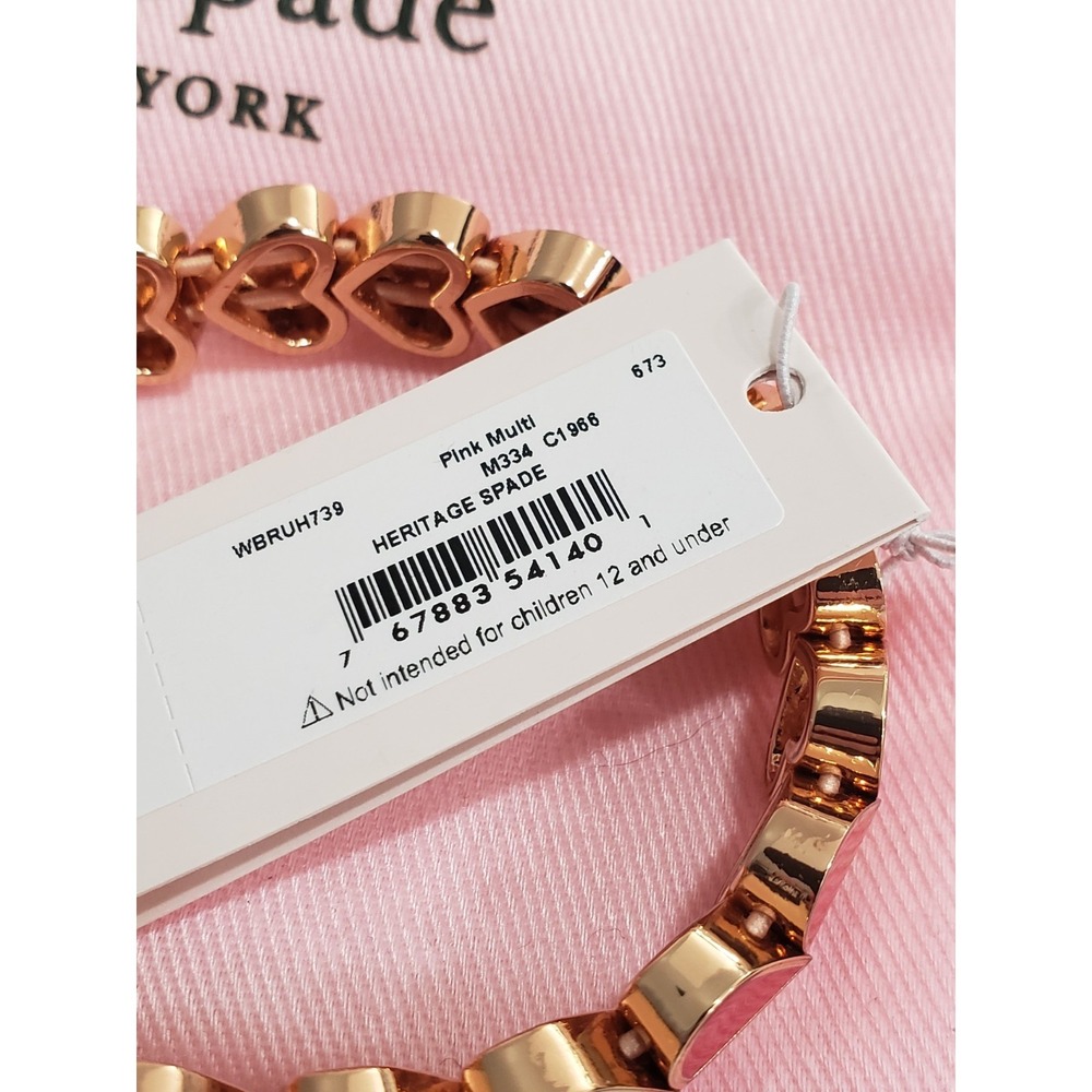 NEW Kate Spade Pink Red Folded Heart Stretch Bracelet Valentine's DAY enamel - Picture 2 of 3